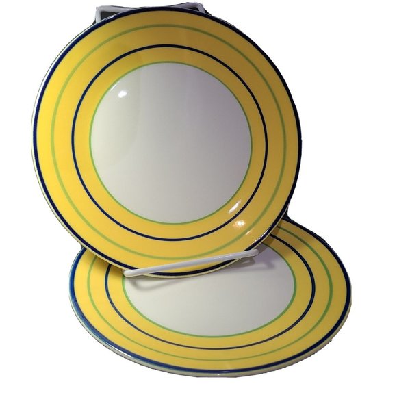 Pagnossin set (2) salad plates Treviso Spa Stoneware Yellow ironstone Italy new